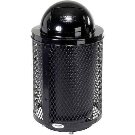 Global Industrial Outdoor Diamond Steel Trash Can With Dome Lid & Base, 36 Gallon, Black 261948BKD